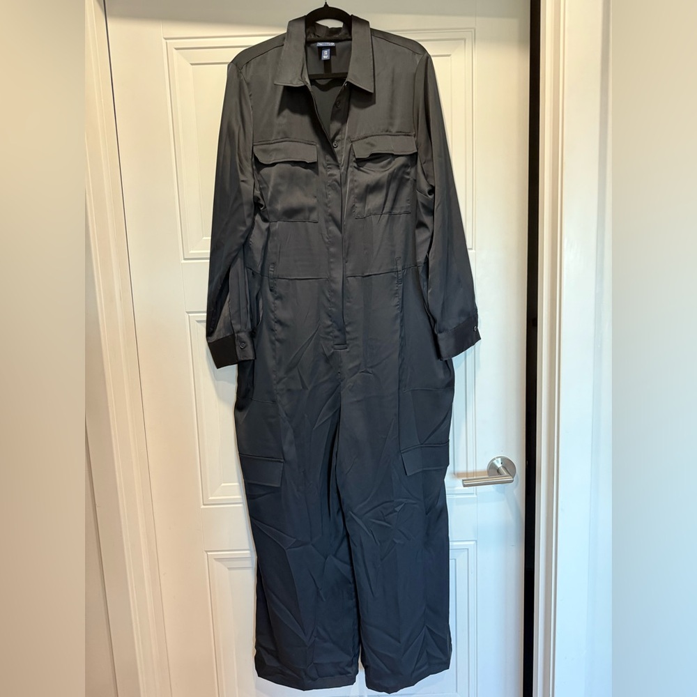 Black Satin Coverall Jumpsuit